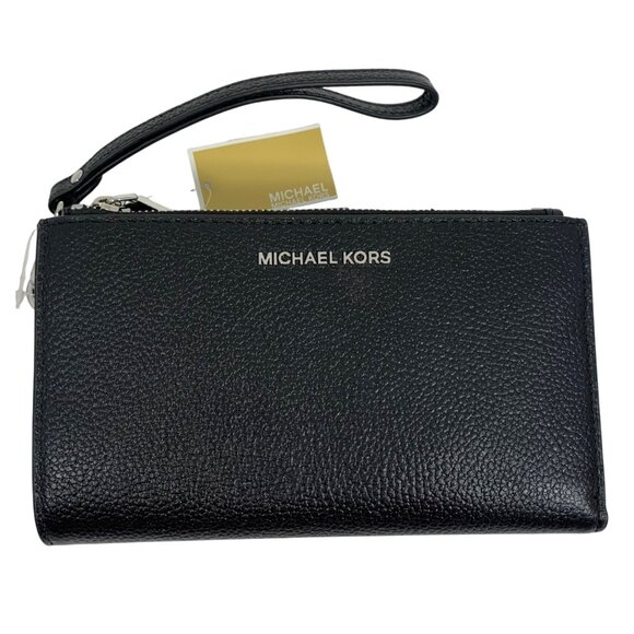 NWT $158 MICHAEL KORS Jet Set Double Zip Wristlet Phone Wallet Black Leather - Picture 2 of 6